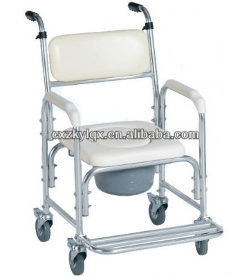 Adjustable soft seat aluminum commode toilet chair with wheelchair for disabled