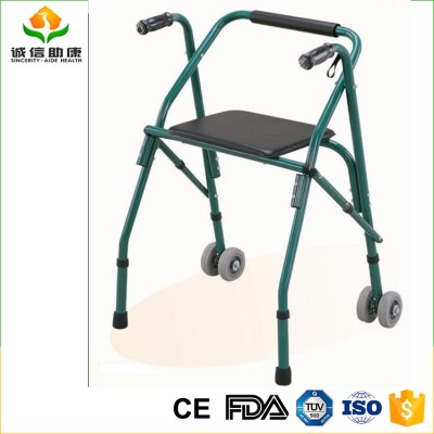 Health care products height adjustable aluminum foldable medical walkers adult with soft seat